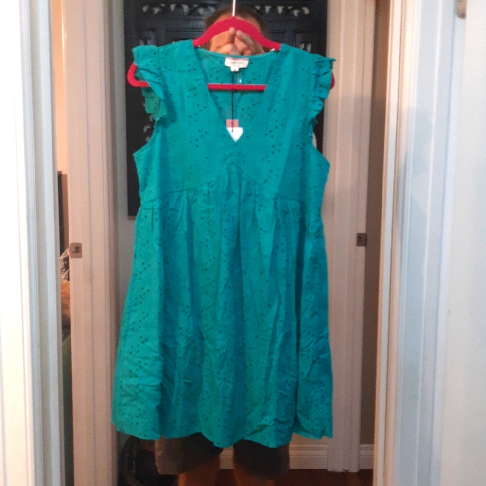 Teal eyelet babydoll dress